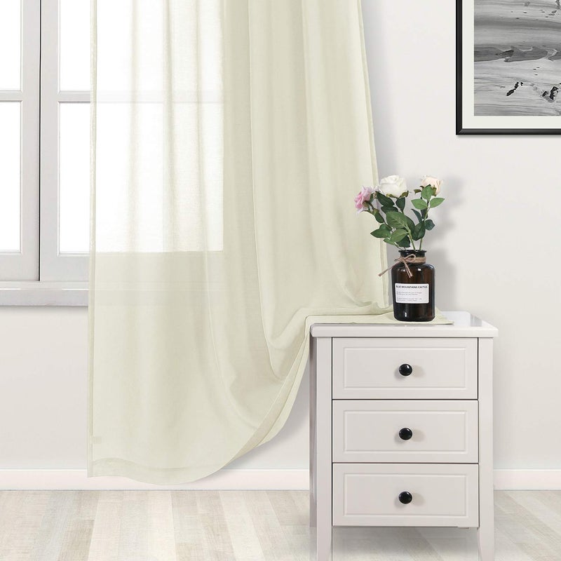 DWCN Ivory Sheer Curtains Linen Look Semi Transparent Voile Grommet Curtains for Living Room Bedroom Drapes 52 x 84 inches Long, Set of 2 Panels - Image 2